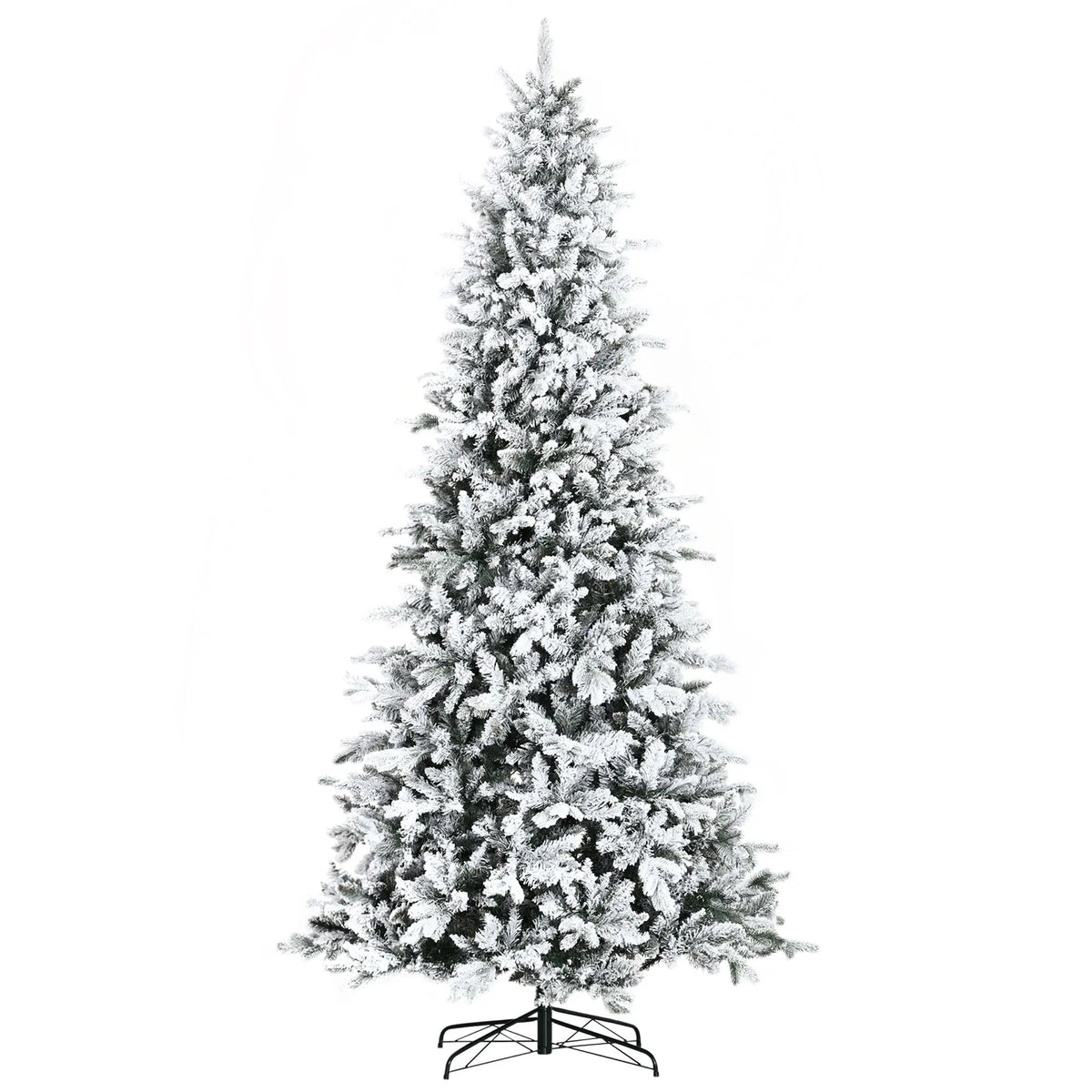 HKM-411731 9ft Snow-Flocked Artificial Christmas Tree with 616 Realistic Cedar Branches, Automatic Open, Green Downswept Design