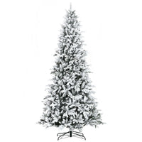 HKM-411731 9ft Snow-Flocked Artificial Christmas Tree with 616 Realistic Cedar Branches, Automatic Open, Green Downswept Design
