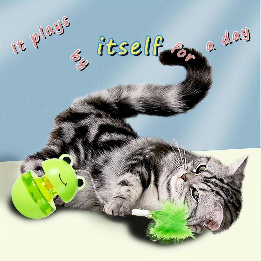 HKM-4119101 Green Frog Tumbler Cat Toy with Food Dropping Feature