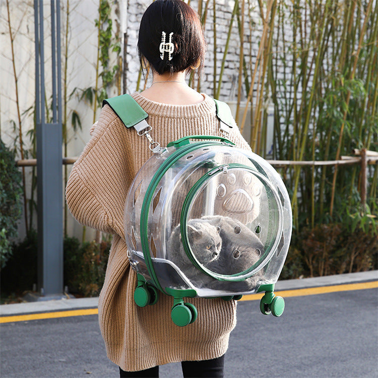 HKM-4120509 Transparent Space Capsule Pet Trolley Bag - Geometric Pattern, Medium Hard Material, 7.5kg Capacity