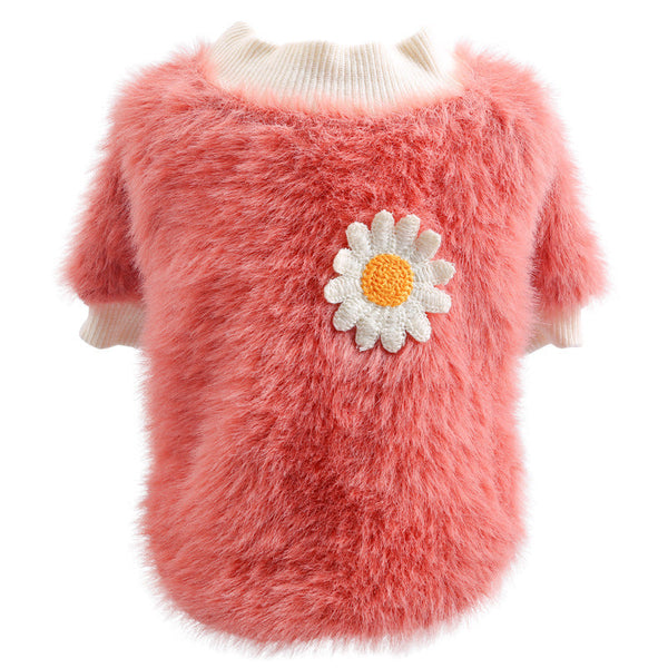 HKM-4120637 Daisy Plush Crew Neck Dog and Cat Apparel for Autumn and Winter