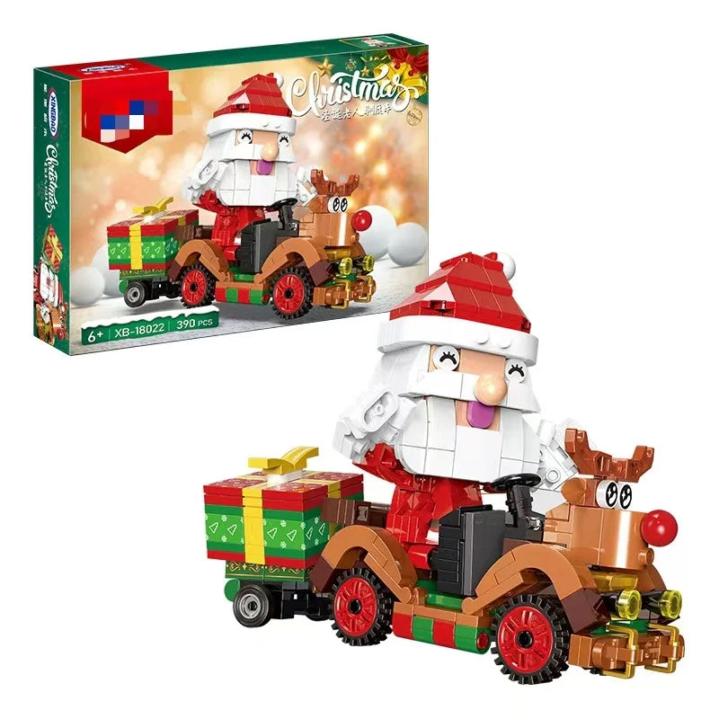 HKM-412115 Santa Sled Reindeer Building Blocks Set – Creative DIY Educational Toy for Kids