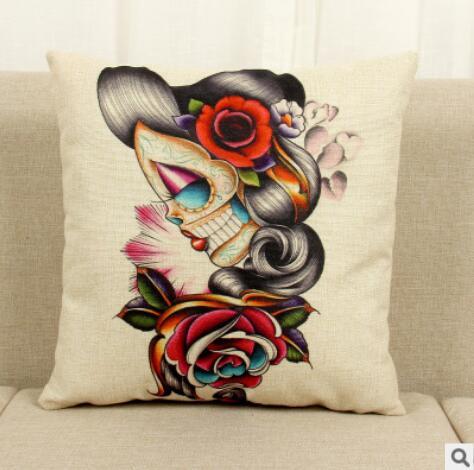 HKM-412115 Skull Pattern Fabric Cushion - 45x45cm Decorative Pillow