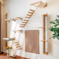 HKM-4121533 Wooden Multi-layer Cat Wall Ladder Stairs Springboard Toy - Pine Material