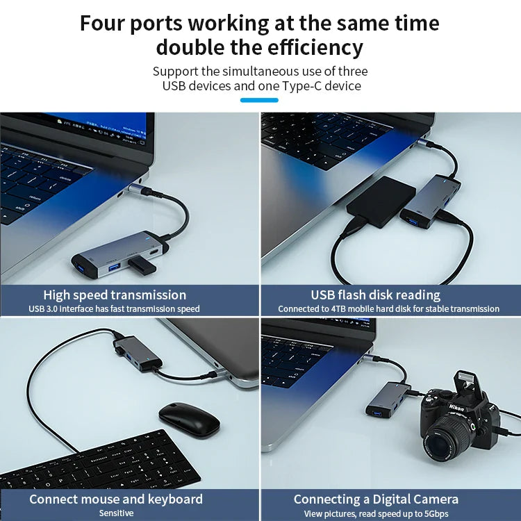 HKM-412179 High-Speed 4-in-1 USB-C Docking Station with Audio Jack and USB Hub for Laptops