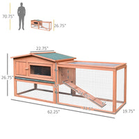 HKM-4121917 Outdoor Wooden Rabbit Hutch with Detachable Run, 62" Animal Habitat for Small Pets