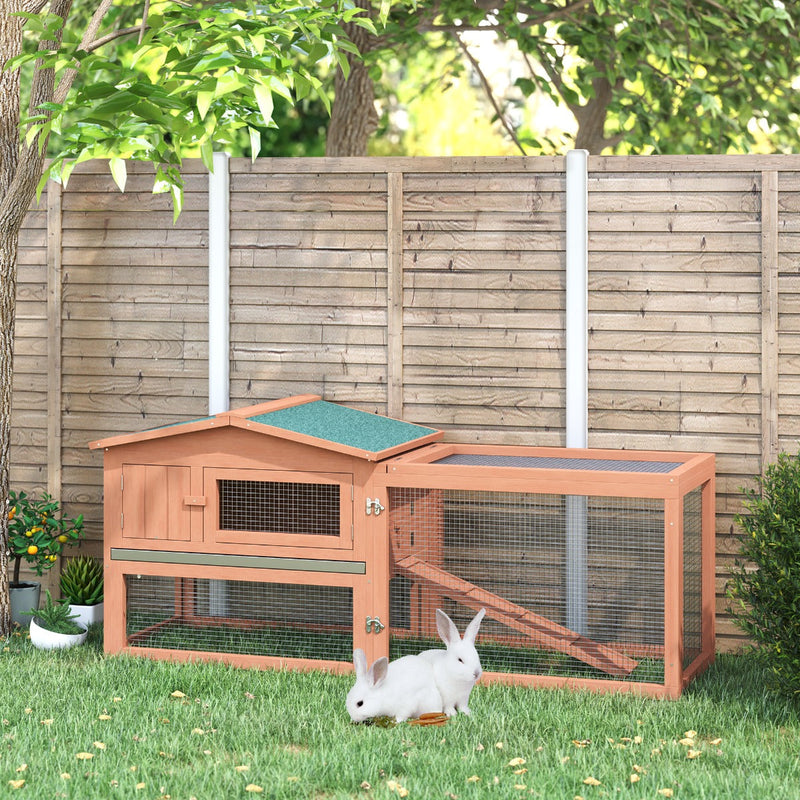 HKM-4121917 Outdoor Wooden Rabbit Hutch with Detachable Run, 62" Animal Habitat for Small Pets