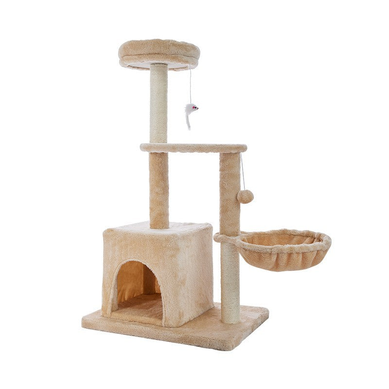 HKM-4122301 Simple Wooden Cat Climbing Frame with Plush Fleece and Sisal Rope, 60x40x100CM