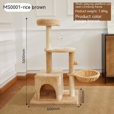 HKM-4122301 Simple Wooden Cat Climbing Frame with Plush Fleece and Sisal Rope, 60x40x100CM