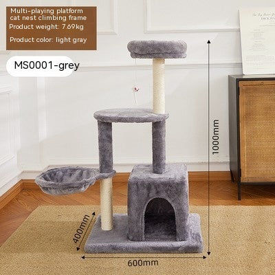 HKM-4122301 Simple Wooden Cat Climbing Frame with Plush Fleece and Sisal Rope, 60x40x100CM
