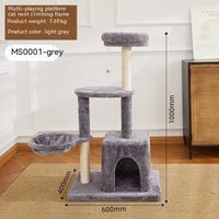 HKM-4122301 Simple Wooden Cat Climbing Frame with Plush Fleece and Sisal Rope, 60x40x100CM