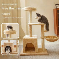 HKM-4122301 Simple Wooden Cat Climbing Frame with Plush Fleece and Sisal Rope, 60x40x100CM
