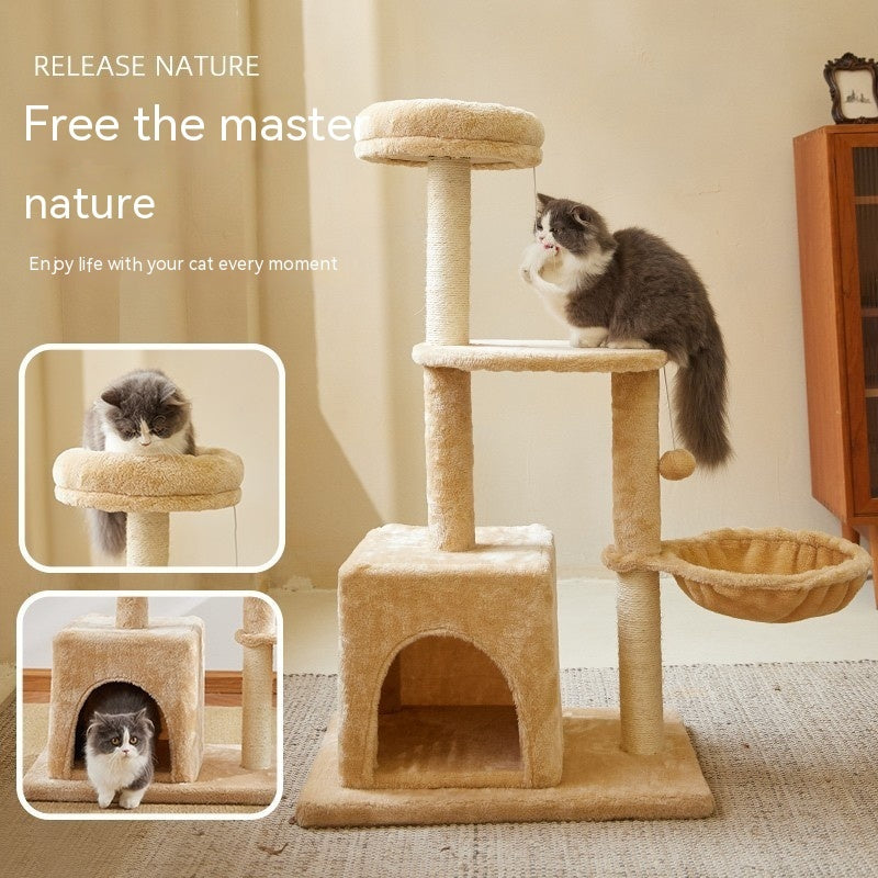 HKM-4122301 Simple Wooden Cat Climbing Frame with Plush Fleece and Sisal Rope, 60x40x100CM