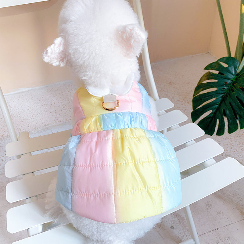 HKM-4122813 Rainbow Cotton Skirt for Small Pets - Winter Style, Thickened Design