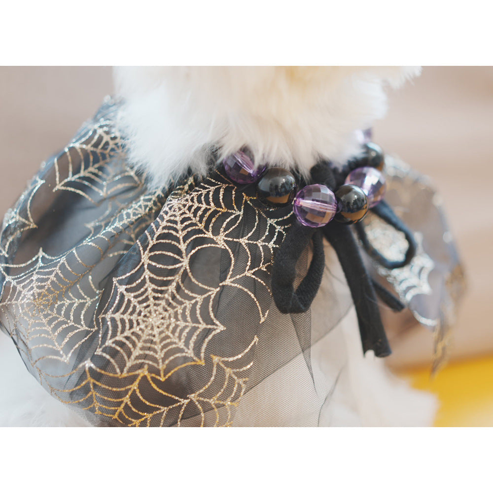 HKM-4123069 Spider Web Hat and Shawl Set for Pets - Halloween Costume Accessories in Various Sizes