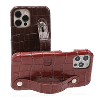 HKM-412371 Genuine Leather Wrist Strap Card Holder Phone Case for iPhone - Fashionable & Simple Design