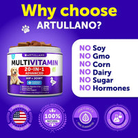 HKM-4124093 Chewable Dog Multivitamin with Glucosamine - 20-in-1 Joint Support, Immune Health, Skin & Coat Care, 120 Chews