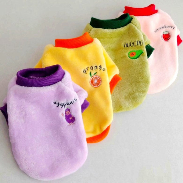 HKM-4124605 Fruit-Inspired Fleece Dog Hoodie in Multiple Colors and Sizes