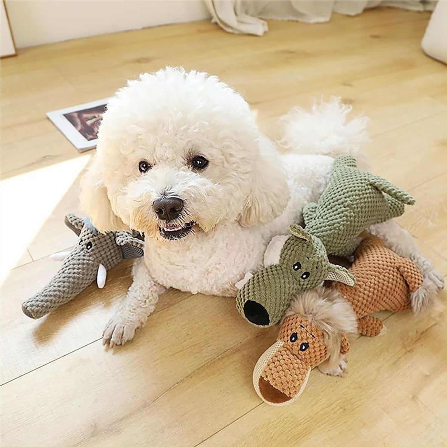 HKM-4126653 Indestructible Dog Chew Toy for Heavy Chewers - Plush Rope Squeaky Toy with Teeth Cleaning Features