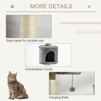 HKM-4127293 85.5" Adjustable Floor-to-Ceiling Cat Tree with 4-Tiers, Scratching Posts, Condo, and Toys in Light Grey