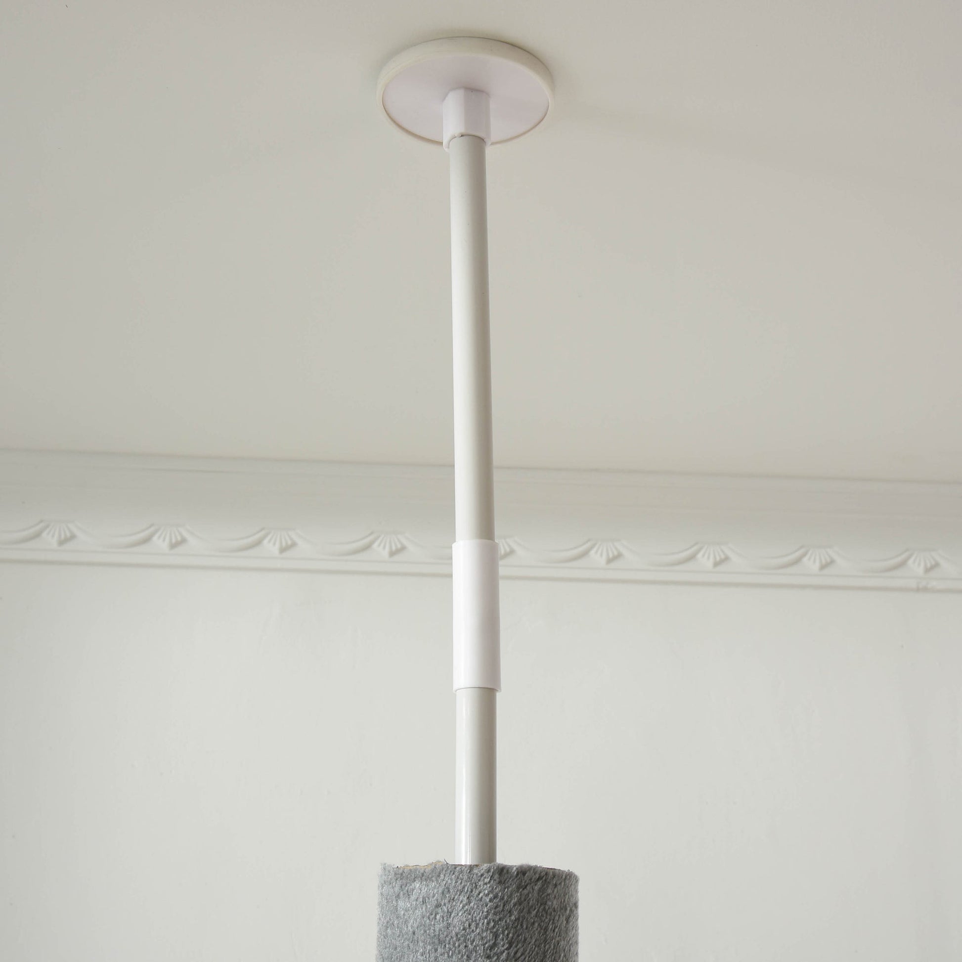 HKM-4127293 85.5" Adjustable Floor-to-Ceiling Cat Tree with 4-Tiers, Scratching Posts, Condo, and Toys in Light Grey