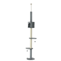 HKM-4127293 85.5" Adjustable Floor-to-Ceiling Cat Tree with 4-Tiers, Scratching Posts, Condo, and Toys in Light Grey
