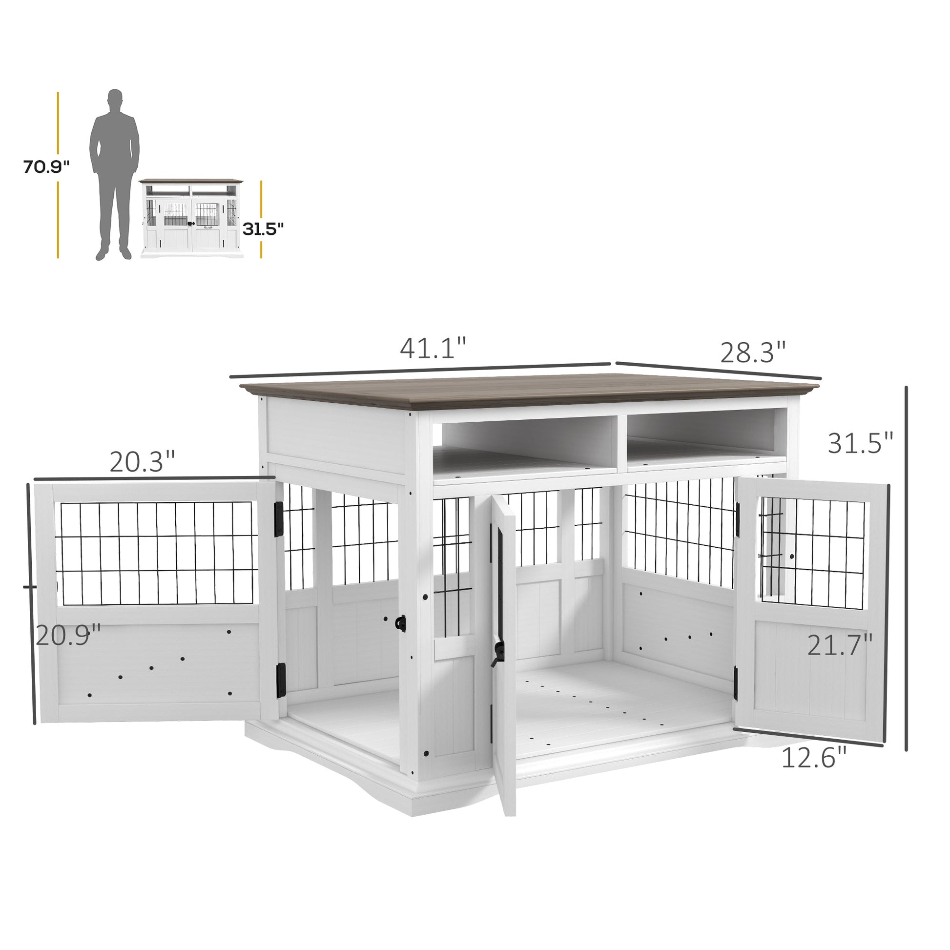 HKM-4127677 Versatile Dog Kennel End Table with Storage for Small and Medium Dogs, White Finish