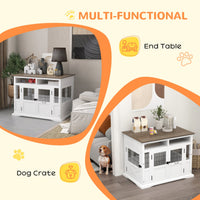 HKM-4127677 Versatile Dog Kennel End Table with Storage for Small and Medium Dogs, White Finish