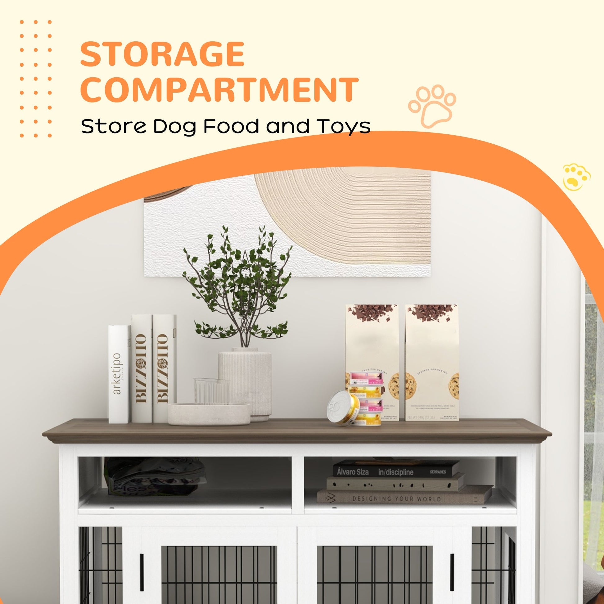 HKM-4127677 Versatile Dog Kennel End Table with Storage for Small and Medium Dogs, White Finish