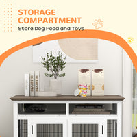 HKM-4127677 Versatile Dog Kennel End Table with Storage for Small and Medium Dogs, White Finish