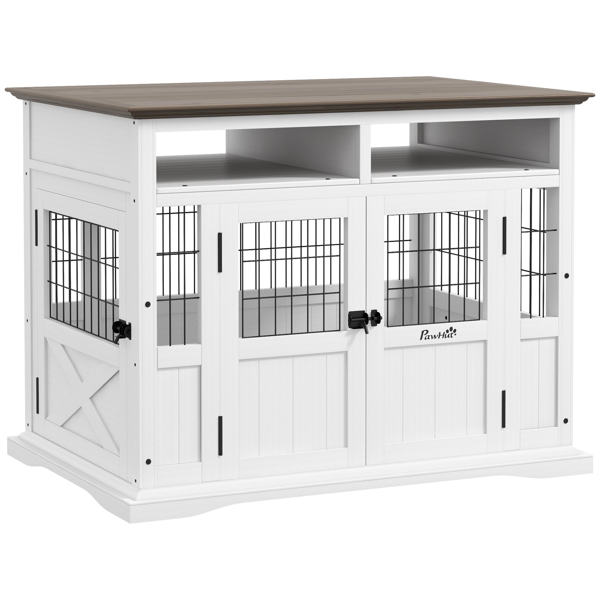 HKM-4127677 Versatile Dog Kennel End Table with Storage for Small and Medium Dogs, White Finish