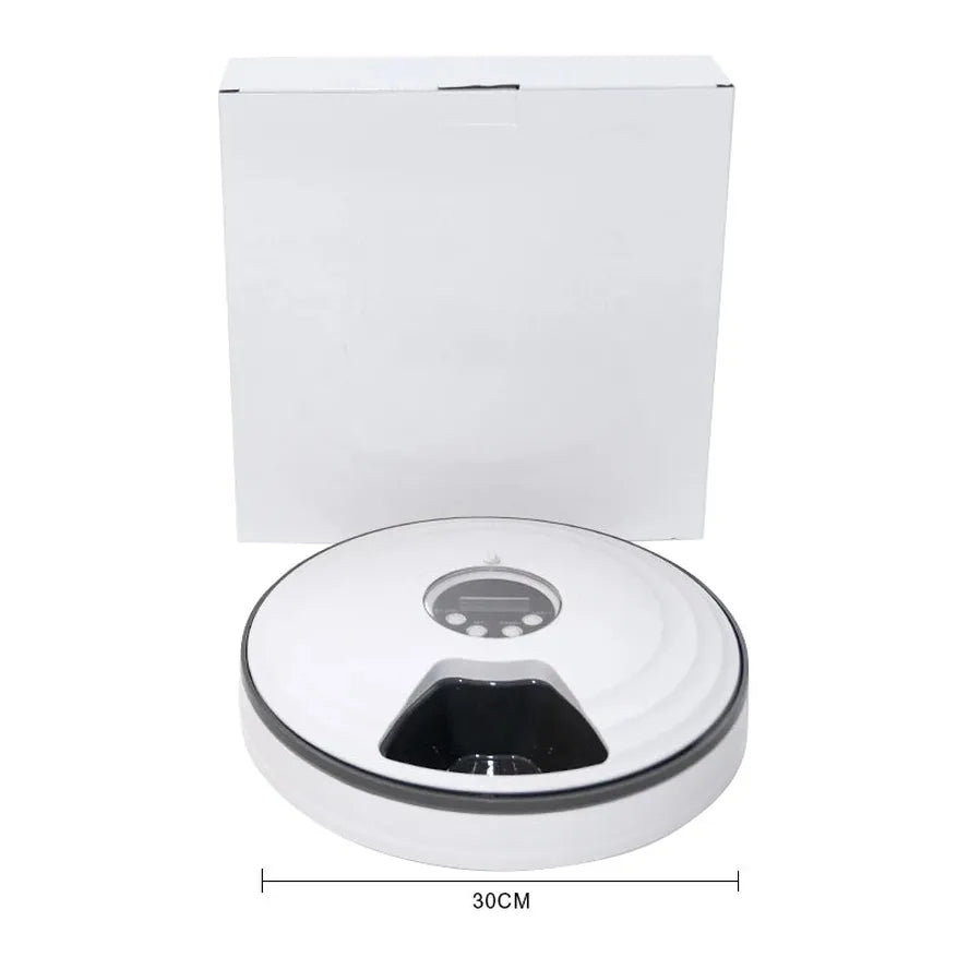 HKM-412883 Automatic Pet Food Dispenser with Smart Timed Control, White, Size 30 cm x 7 cm
