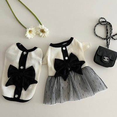 HKM-4129597 Summer Black and White Princess Dress for Small Dogs - Lightweight Polyester Vest