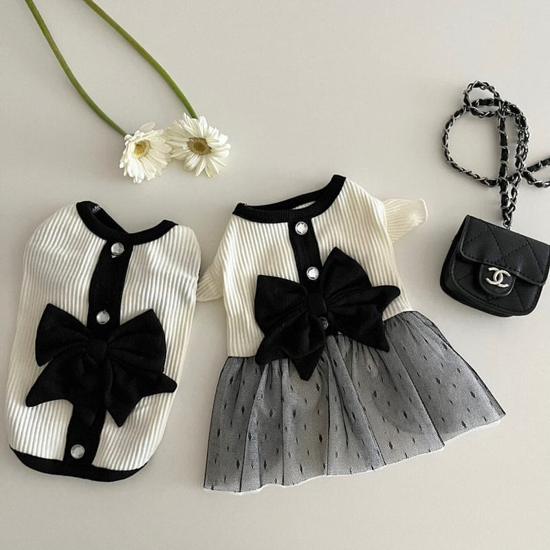 HKM-4129597 Summer Black and White Princess Dress for Small Dogs - Lightweight Polyester Vest