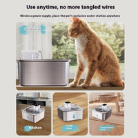 HKM-4129853 Rechargeable Stainless Steel Wireless Pet Water Fountain with Upgraded Filter for Dogs and Cats