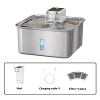 HKM-4129853 Rechargeable Stainless Steel Wireless Pet Water Fountain with Upgraded Filter for Dogs and Cats