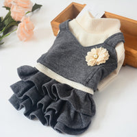 HKM-4130365 Korean Style Woolen Princess Dress for Female Dogs in Dark Gray and Camel
