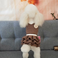 HKM-4130365 Korean Style Woolen Princess Dress for Female Dogs in Dark Gray and Camel