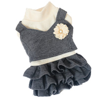 HKM-4130365 Korean Style Woolen Princess Dress for Female Dogs in Dark Gray and Camel