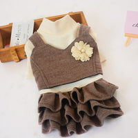 HKM-4130365 Korean Style Woolen Princess Dress for Female Dogs in Dark Gray and Camel
