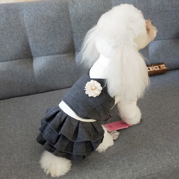 HKM-4130365 Korean Style Woolen Princess Dress for Female Dogs in Dark Gray and Camel