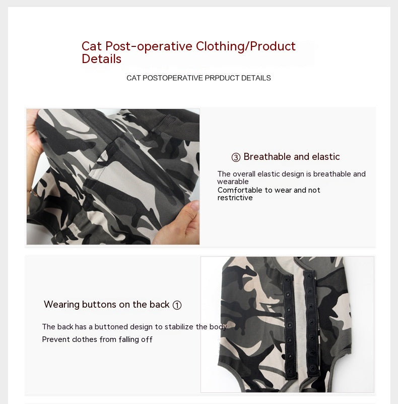 HKM-4132157 Post-Surgery Breathable Camouflage Pet Clothing for Cats - Size S, M, L
