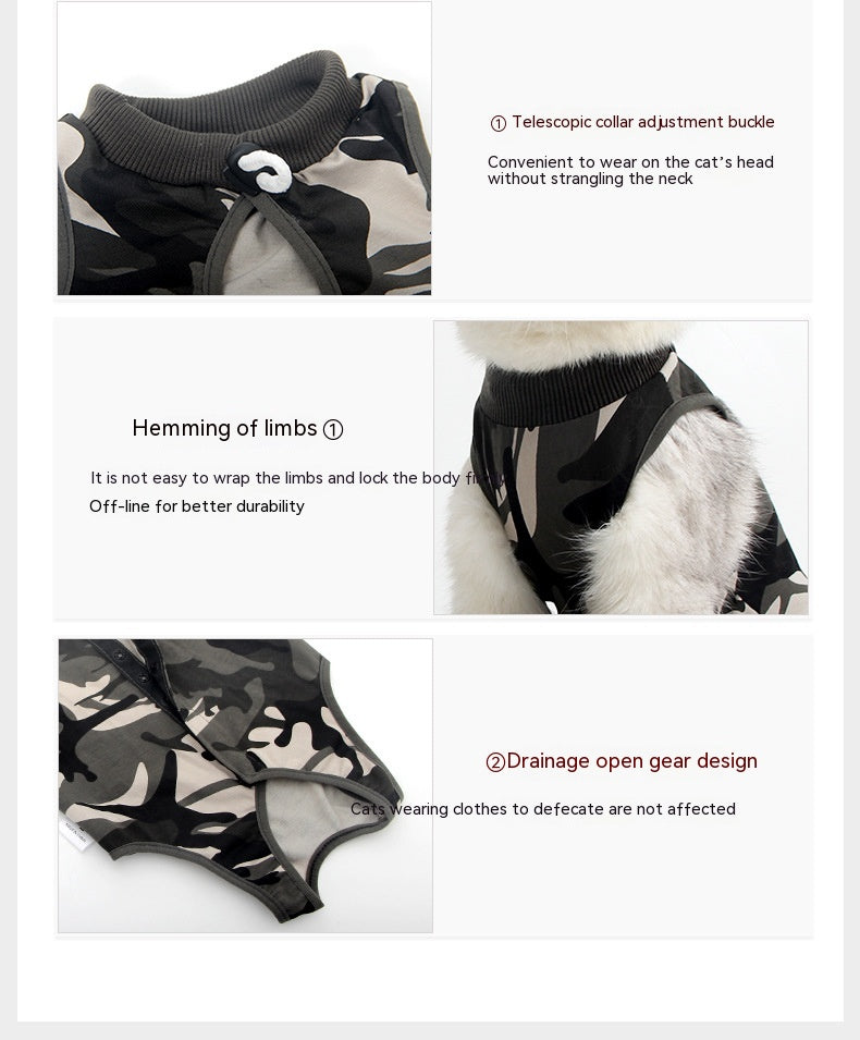HKM-4132157 Post-Surgery Breathable Camouflage Pet Clothing for Cats - Size S, M, L