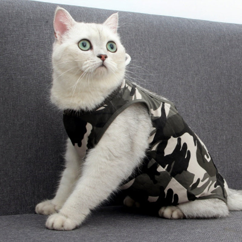 HKM-4132157 Post-Surgery Breathable Camouflage Pet Clothing for Cats - Size S, M, L