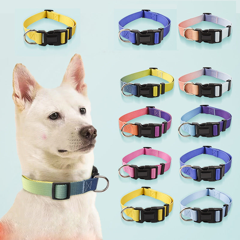 HKM-413267 Nylon Pet Collar and Traction Rope Set in Various Gradient Colors for All Seasons