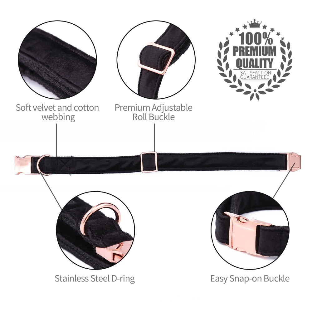 HKM-4133565 Stylish Black Soft Collar and Leash Set with Bow Tie for Dogs and Cats