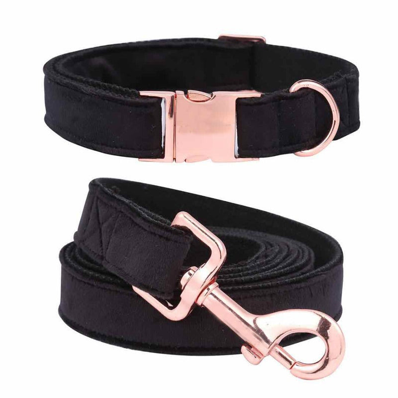 HKM-4133565 Stylish Black Soft Collar and Leash Set with Bow Tie for Dogs and Cats