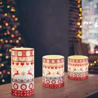 HKM-413395 Christmas Flameless LED Candles Set with Remote, Timer, and 3 Lighting Modes - Deer Flickering Pillar Lights