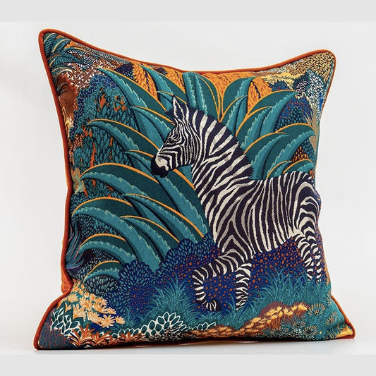 HKM-413395 Zebra Jacquard Decorative Pillow with Floral Pattern, 45x45cm, Polyester Cover, PP Cotton Filling