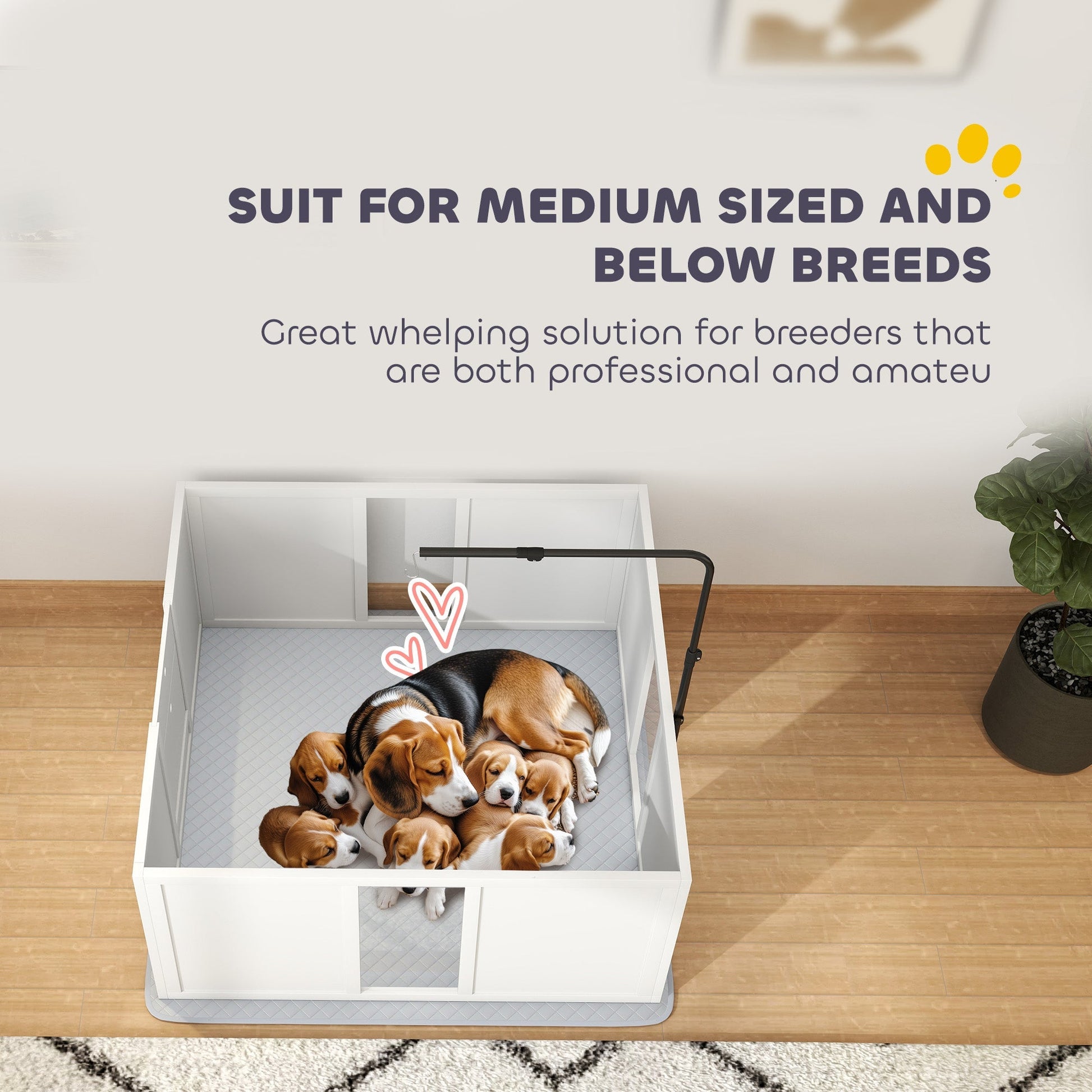 HKM-4135229 Whelping Box for Medium Dogs with Adjustable Light Stand and Removable Panels